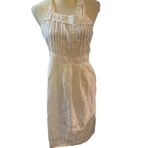 Neiman Marcus White Eyelet Lace Apron Cottagecore Embroidered Kitchen Hostess